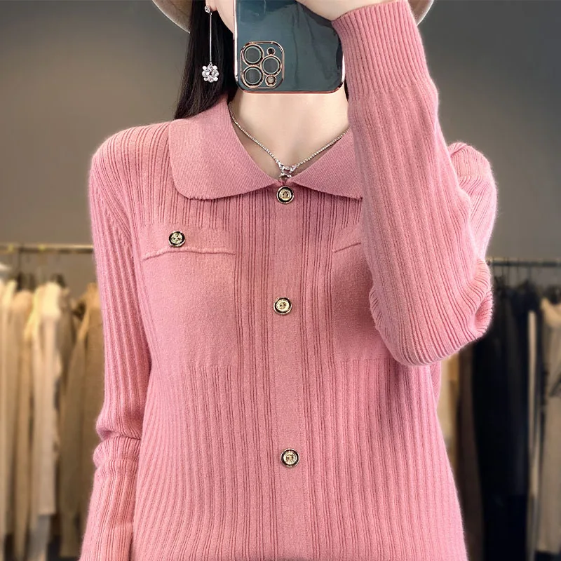 Women's boutique high-end sweater knitted cashmere cardigan long sleeved new cashmere sweater