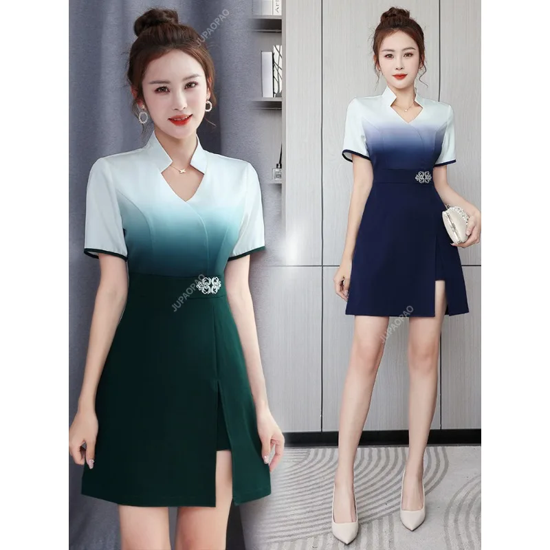 Woman Work Clothes Shirt Short Skirt Suit Hotel Waiter Beauty Salon Spa Massage Nail Cafe Foot Bath Technician Overalls Uniform