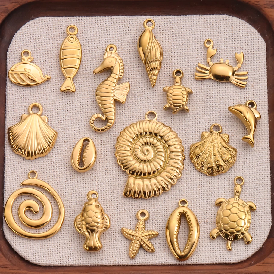 4Pcs Stainless Steel Charms Jewelry Marine Animal Pendant Elegant Shell Turtle Starfish Seahorse Accessories DIY Making Earring