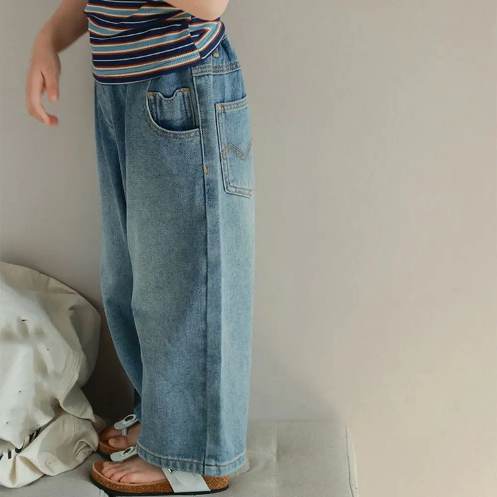 Rechte rechte jeans losse wijde pijpen kinderen Y2K jeans cowboybroek hoge taille denim broek voor kleine meisjes streetwear