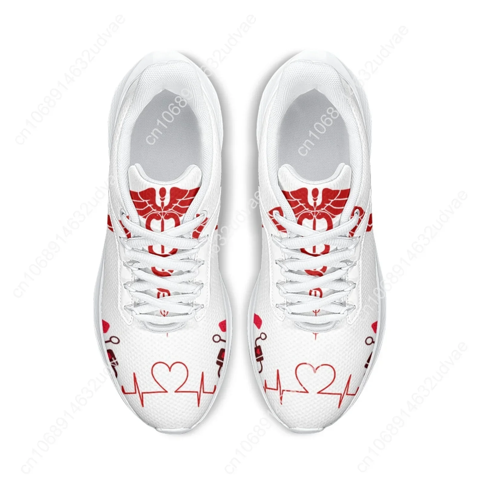 White Nursing Shoes For Women Cartoon Medical Doctor Running Shoes ECG Printed Comfortable Girls Fitness Sneakers