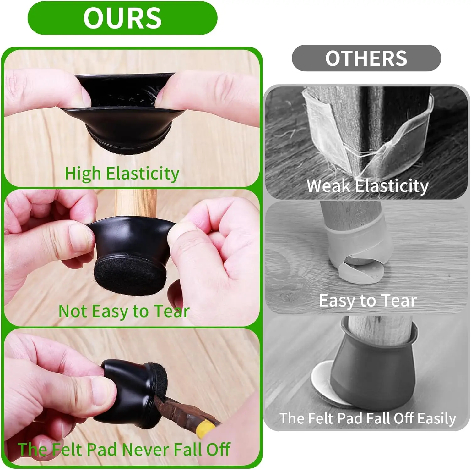 16PCS 의자 다리 보호대 실리콘 두꺼운 랩 펠트 가구 다리 패드 바닥을 긁힘과 소음으로부터 보호하기위한