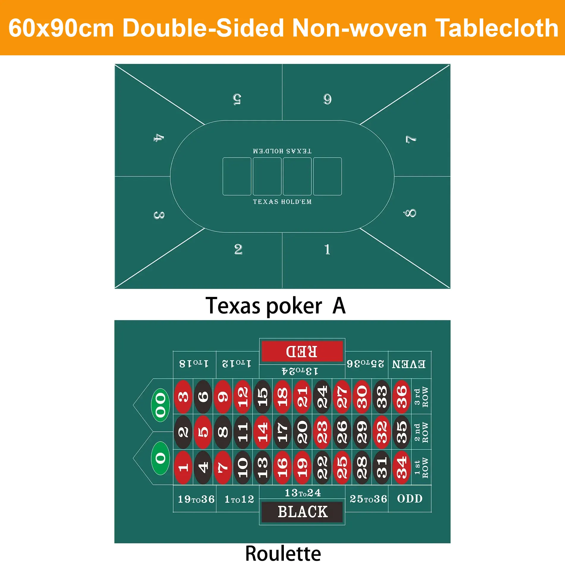 60x90cm Double-sided Non-woven Poker Table Cloth for  Texas Poker Roulette Casino Family Party Poker Game Entertainment Toys