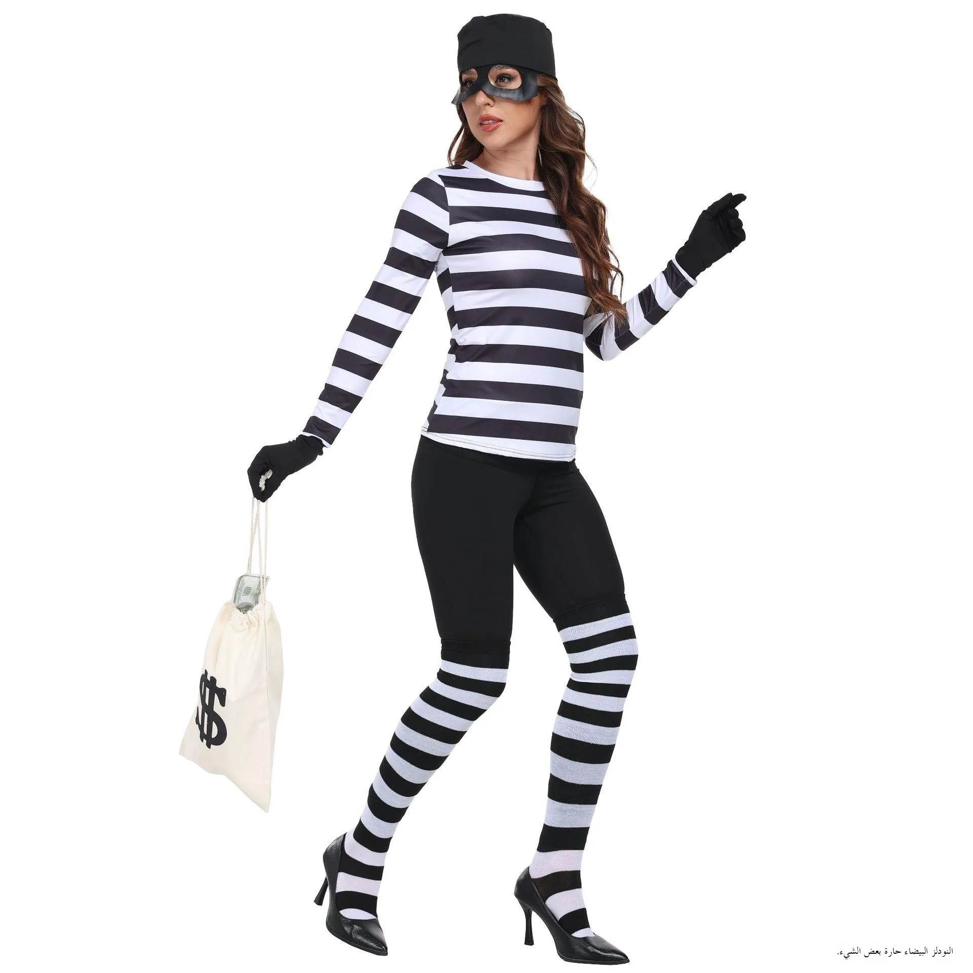 

SXL Long Sleeve Black White Stripes T-Shirt Women's Thief COS Costume Halloween Transformative Clothing Stage Performance