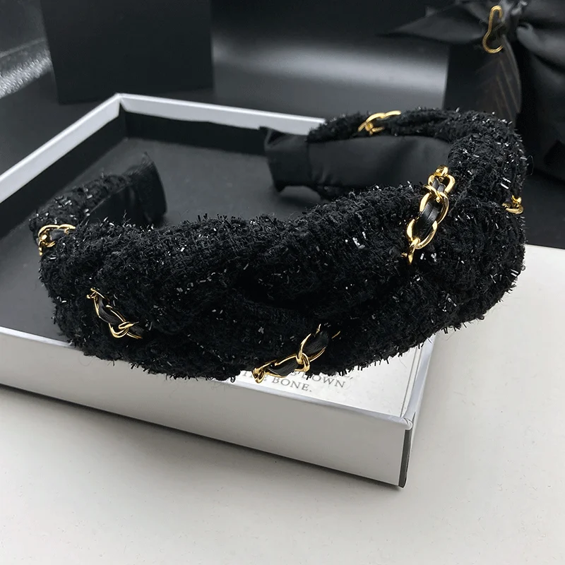 Hochwertiges schwarzes Haarband, modisches, mit Ketten umwickeltes Haarband, Haarspange zur Erhöhung der Schädelhöhe, Haarspange – Detail 4