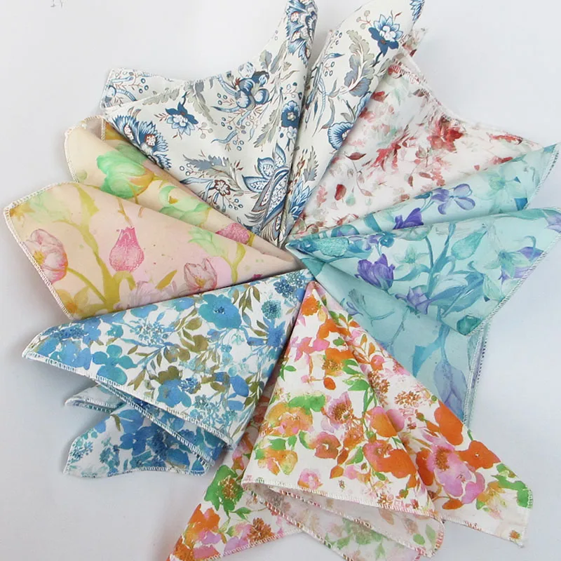 المألوف الرجال الأزهار زهرة القطن منديل جميل 25 سنتيمتر الأخضر الأزرق المطبوعة وشاح قميص اليومية دعوى اكسسوارات الزفاف