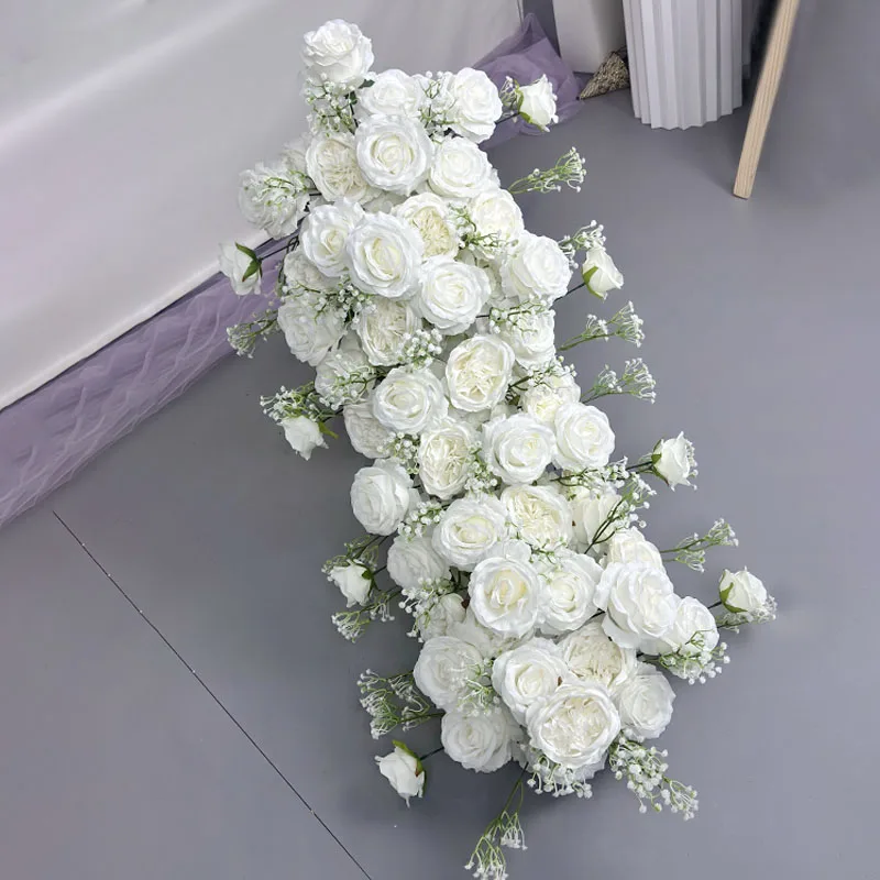 White Artificial Rose Arch Decor Hang Flower Row Wedding Backdrop Wall 5D Floral Arrangement Party Window Display wedding props