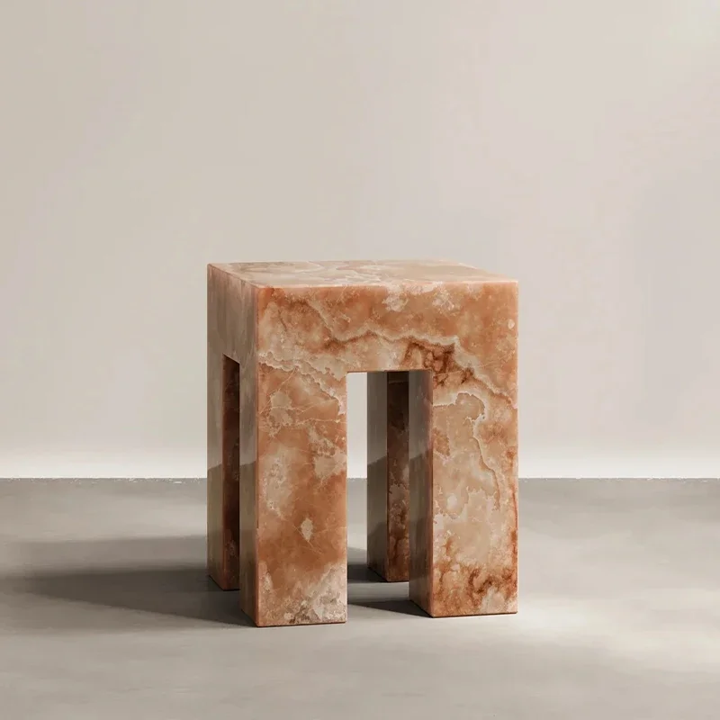 #Dream Home Luxury Modern Side Table Unique Geometric Cut Out Travertine Natural Stone Accent Table Living Room Villa