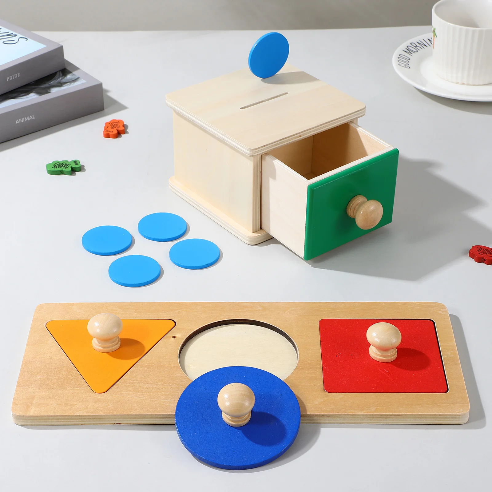 Juego de 2 rompecabezas para niños pequeños, juguetes de aprendizaje Montessori, educación temprana, actividades sensoriales de madera, Kit para bebé