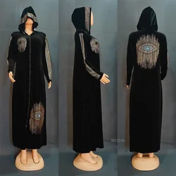 2025 African Dresses for Women Spring Autumn African Women Long Sleeve V-neck Velvet Sequined Long Robes African Clothes Women