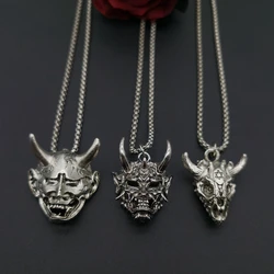 Vintage Punk Ghost Skull Mask Pendant Stainless Steel Chain Necklace Cool Men Rock Party Jewelry