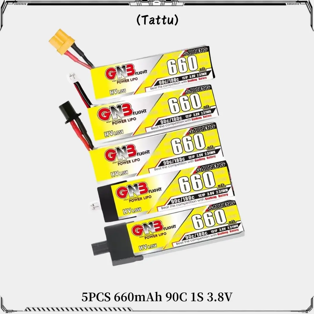 5PCS GAONENG GNB 660mAh 1S1P 3.8V 90C Lipo Battery With XT30/PH2.0/GNB27 Plug for Emax Tinyhawk Kingkong LDARC TINY7 FPV Drone