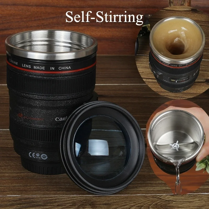 1pcs Camera Zoom Lens Cup Creative Automatic Electric Self Stirring Mug Coffee Mixing Drinking Cup 300ml Kitchen Supplies