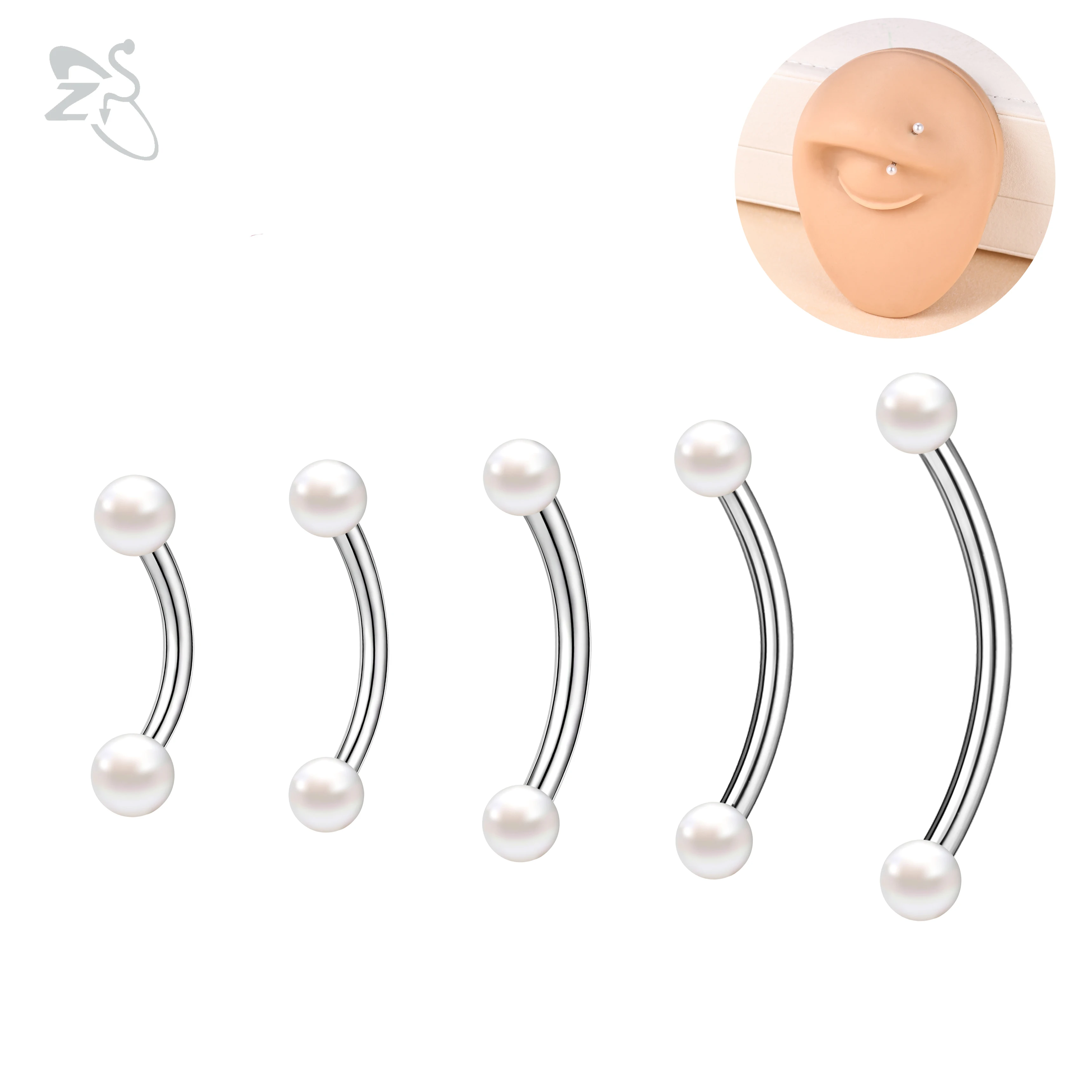 ZS 1PC 16G Stainless Steel Eyebrow Ring Pearl Bridge Piercing Curved Barbell Cartilage Earring Jewelry 6mm/8mm/10mm/12mm/14mm