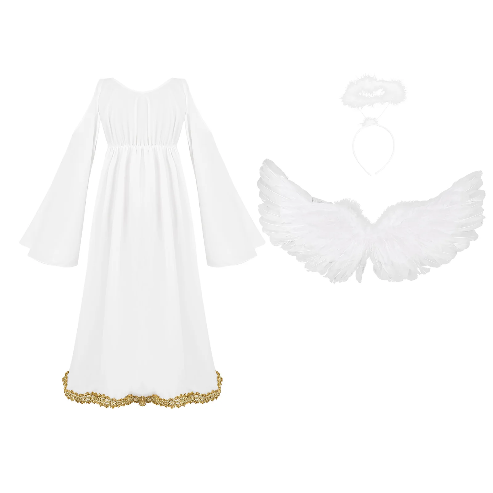 Costume de cosplay de déesse grecque pour enfants, robe à manches longues avec ailes, vêtements de jeu Angel Py, vêtements de sauna, fête à thème d'Halloween, filles