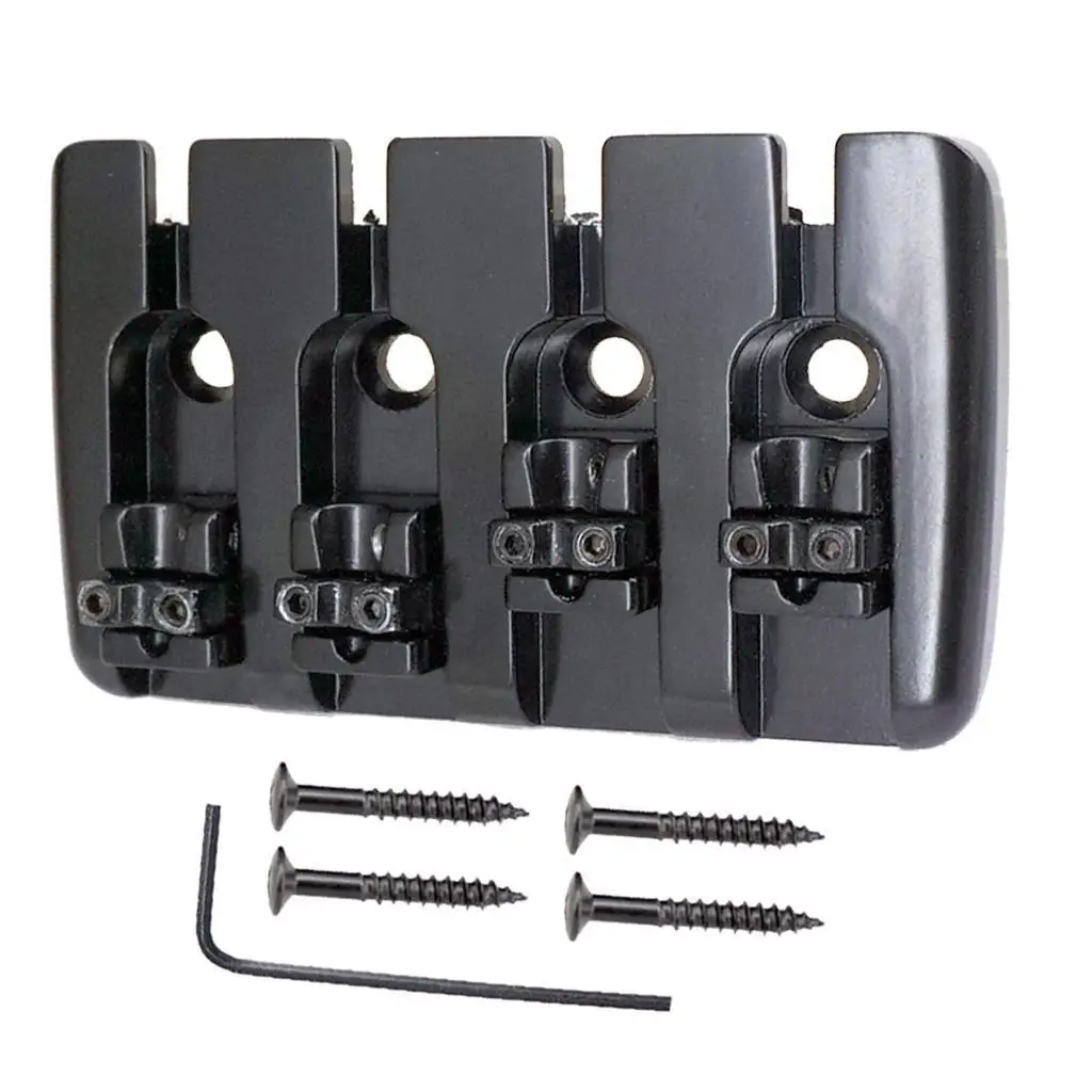 Replacement 4 String Electric Bass Saddle Bridge Black Zinc Alloy Kit with Wrench for Music Guitar Tools