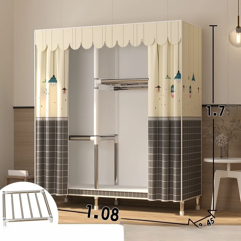 Simple Wardrobe Cloth Closet Furniture for Home Household Bedroom Assembly Cabinet Steel Pipe Reinforced Storage Rack Wardrobe