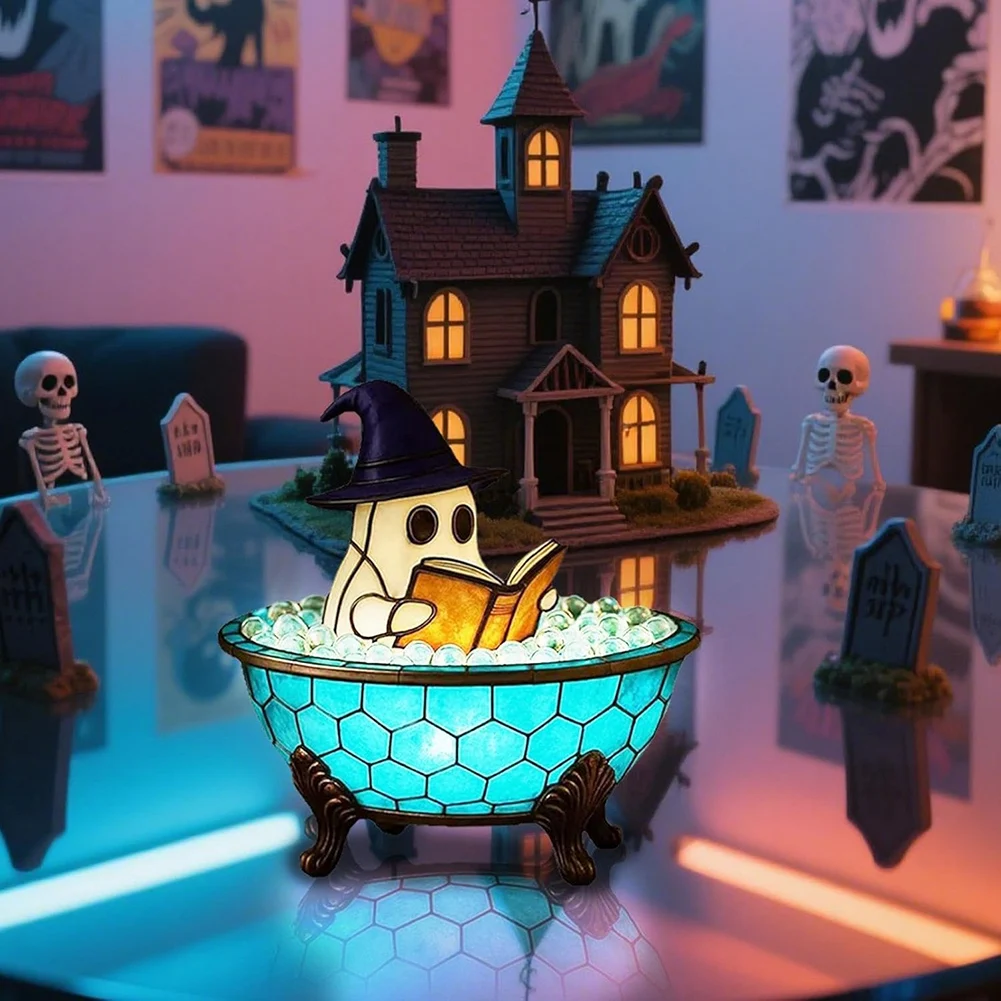LED Ghost Bubble Bath Lamp Battery Powered Cute Ghost Lamp Multi-Purpose Ghost-Themed Mood Light for Home Bathroom Decor