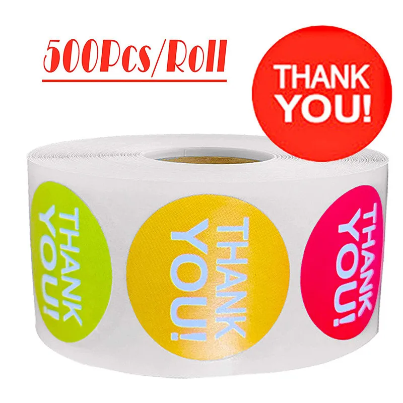 500Pcs/Roll Exquisite Round Color Roll Thank You Label Sticker 8 Colors Wedding Party Gift Card Envelope Decoration Seal Sticker