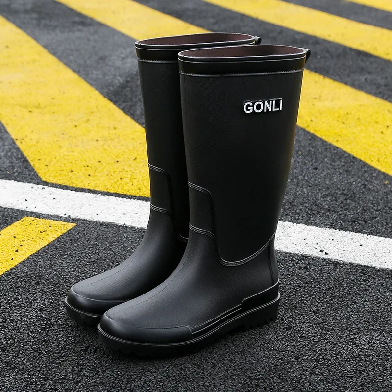 New Men\'s Rain Long Anti-slip Wear-resistant Rain Boots Kitchen Work Fishing Waterproof Rubber High Tube Car Wash Water