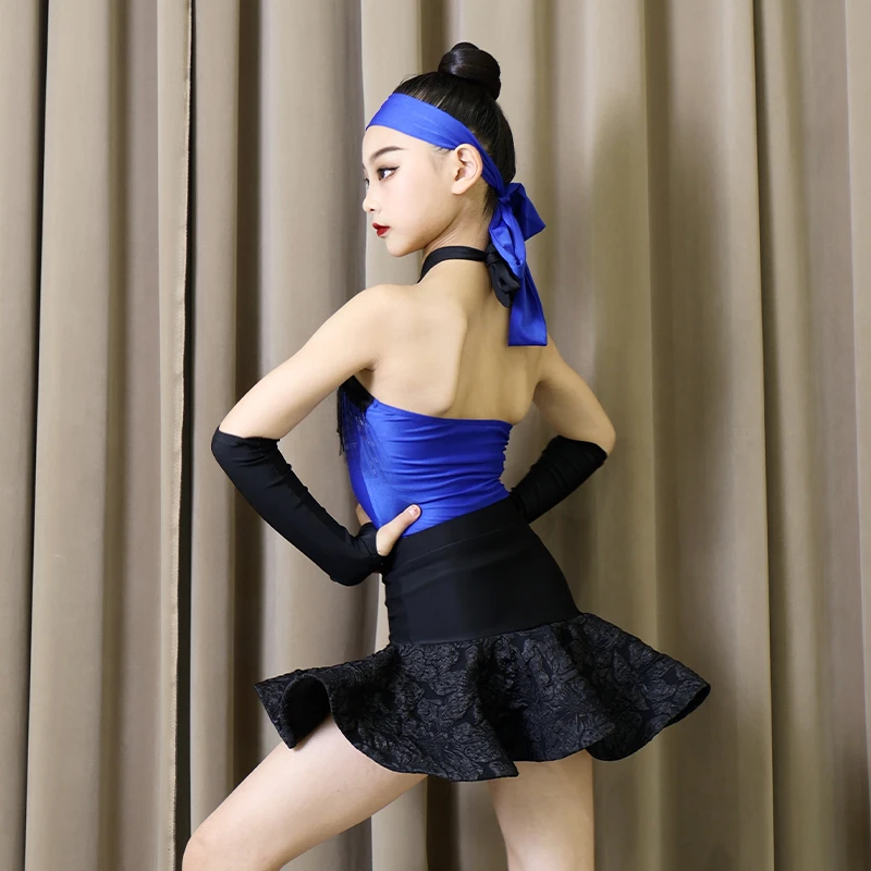 

Платье для латинских танцев по индивидуальному заказу для девочек, тренировочная одежда, комплект одежды для выступлений, 2 шт., юбка с кисточками, платья для женщин