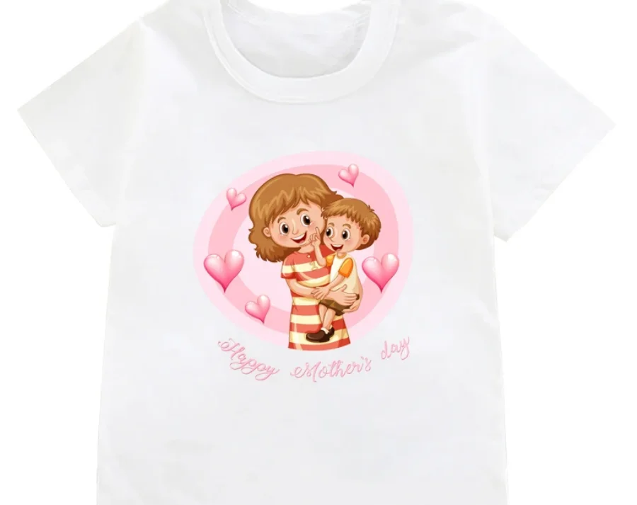 Funny Happy Mother’S Day Printed Children Tshirt Girls Flower  T Shirt Baby Short Sleeve Mom Day  For Boys White Tops