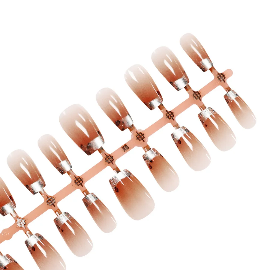 30pcs/set cat eyes fake nails for women girls fashion leopard printing 3D cherry shimmer glossy french tips press on false nails