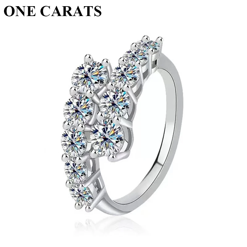 

ONE CARATS Elegant Moissanite Ring for Women 925 Sterling Silver Double Row Sparkling Zircon Engagement Wedding Jewelry Gift