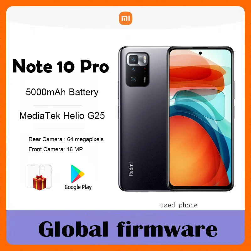 هاتف Xiaomi Redmi Note 10 Pro 5G الذكي 6.MediaTek Dimensity 1100 6G 8G/128G هاتف مستعمل