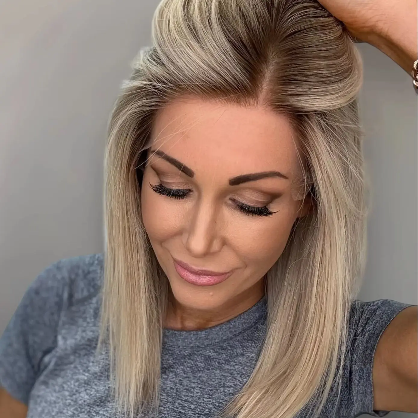 Bob Natural Straight Ombre Ash Blonde 13*4 HD Synthetic Lace Frontal Wigs For Women Natural Preplucked Hairline Premium Fibre