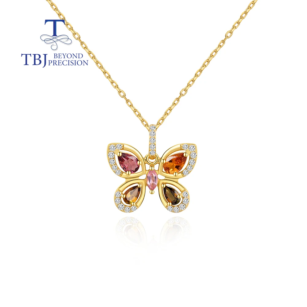 Romantic butterfly shape design tourmaline natural gemstone pendant necklace new 925 sterling silver fine jewelry daily wear