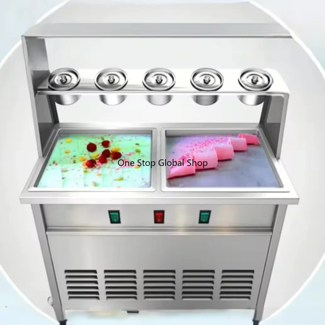 

Dual Control Switch Double Side Pot Double Compressor Fried Yogurt Machine Fruit Ice Cream Roll Machine Machine