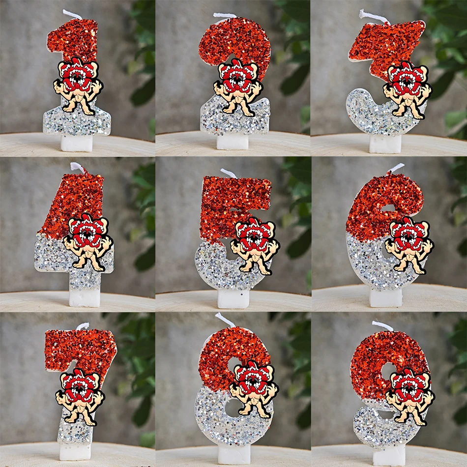 Bougies numérotées 0-9 Stranger Eleven Robin Steve Dustin pour décoration de gâteau d'anniversaire, topper de gâteau, cadeaux et fournitures pour enfants