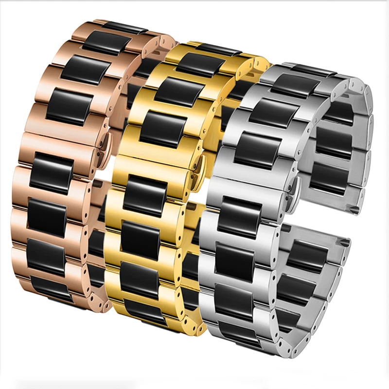 Stainless Steel In Ceramic Watchband 12mm 13mm 14 15 16 17 18 19 20 21 22mm Watch Strap Women Man Fashion Quick Release Bracelet