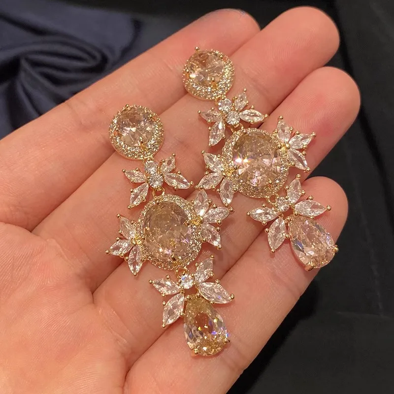 Fashion New Style Flower Drop Zircon Luxury Temperament Earrings