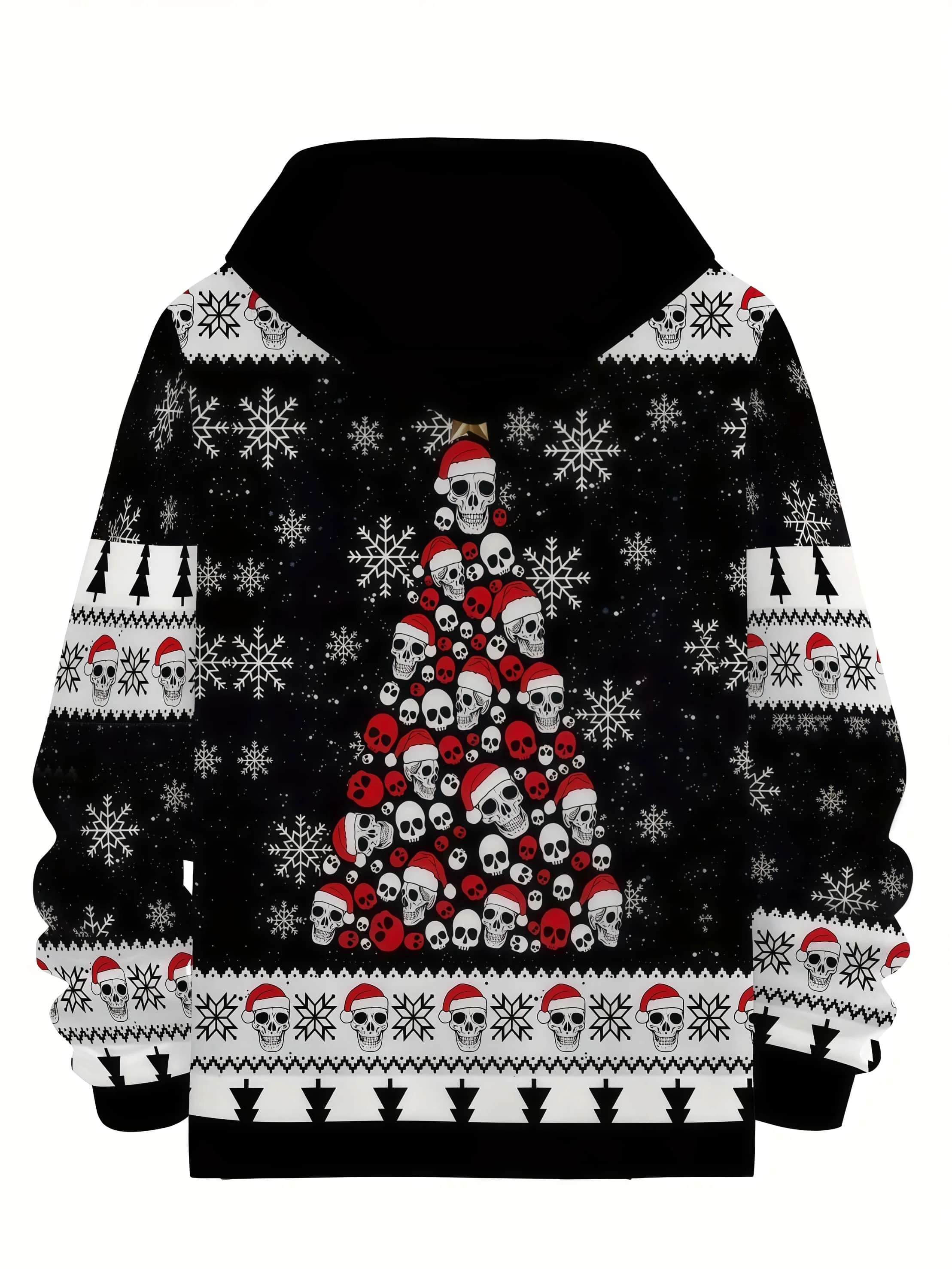 Goth Gothic Christmas Hat  Skull  Christmas Tree Print  Hooded Hoodie  Niche Personality  Holiday Loose Top for Men and Women