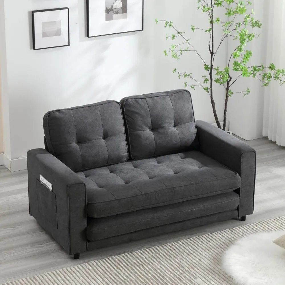 

55" Folding Sofa Bed, Chenille Futon Sleeper Sofa Couch with Pullout Bed, Queen Size Pull Out Loveseat Couches for Living