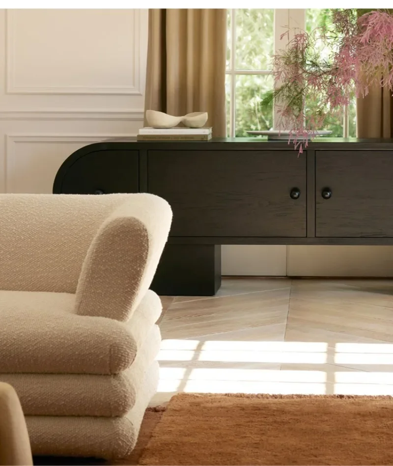 Amerikanischer TV-Schrank aus massivem Holz, integrierter Wohnzimmer-Couchtisch, schwarzer Couchtisch, französischer Retro-TV-Schrank