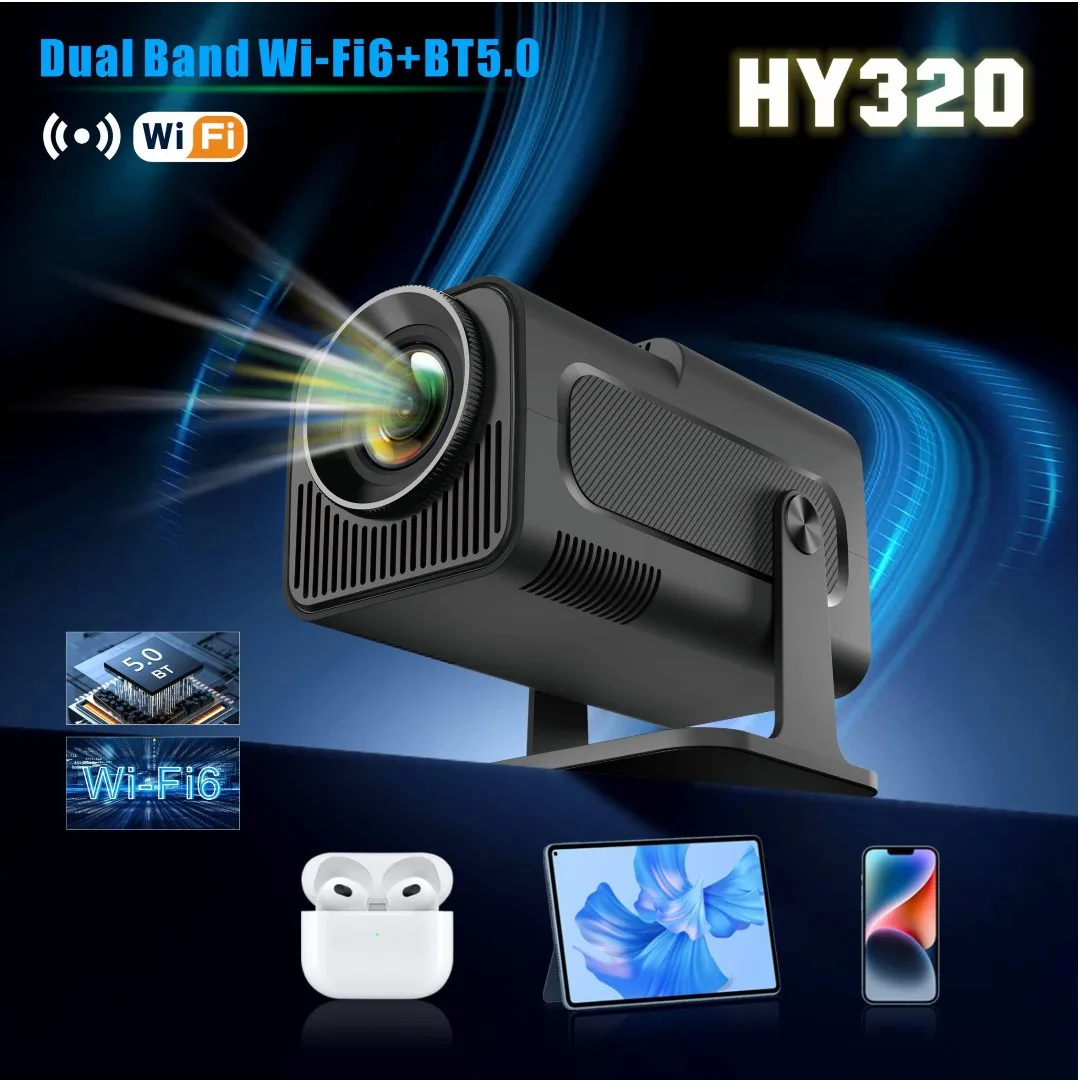 

HY320 Portable Home Theater Mini Pocket Projector Black Color 300 ANSI lumen Projector Android 11 Lcd/LED Smart Projector