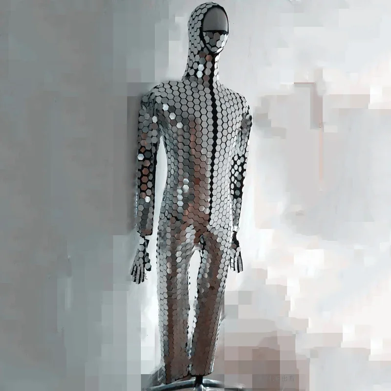 Mannen Spiegels Kostuum Vrouwen Zilveren Pailletten Jumpsuit Bar Nachtclub Party Gogo Wear Stage Performance Pole Dance Outfit XS5783