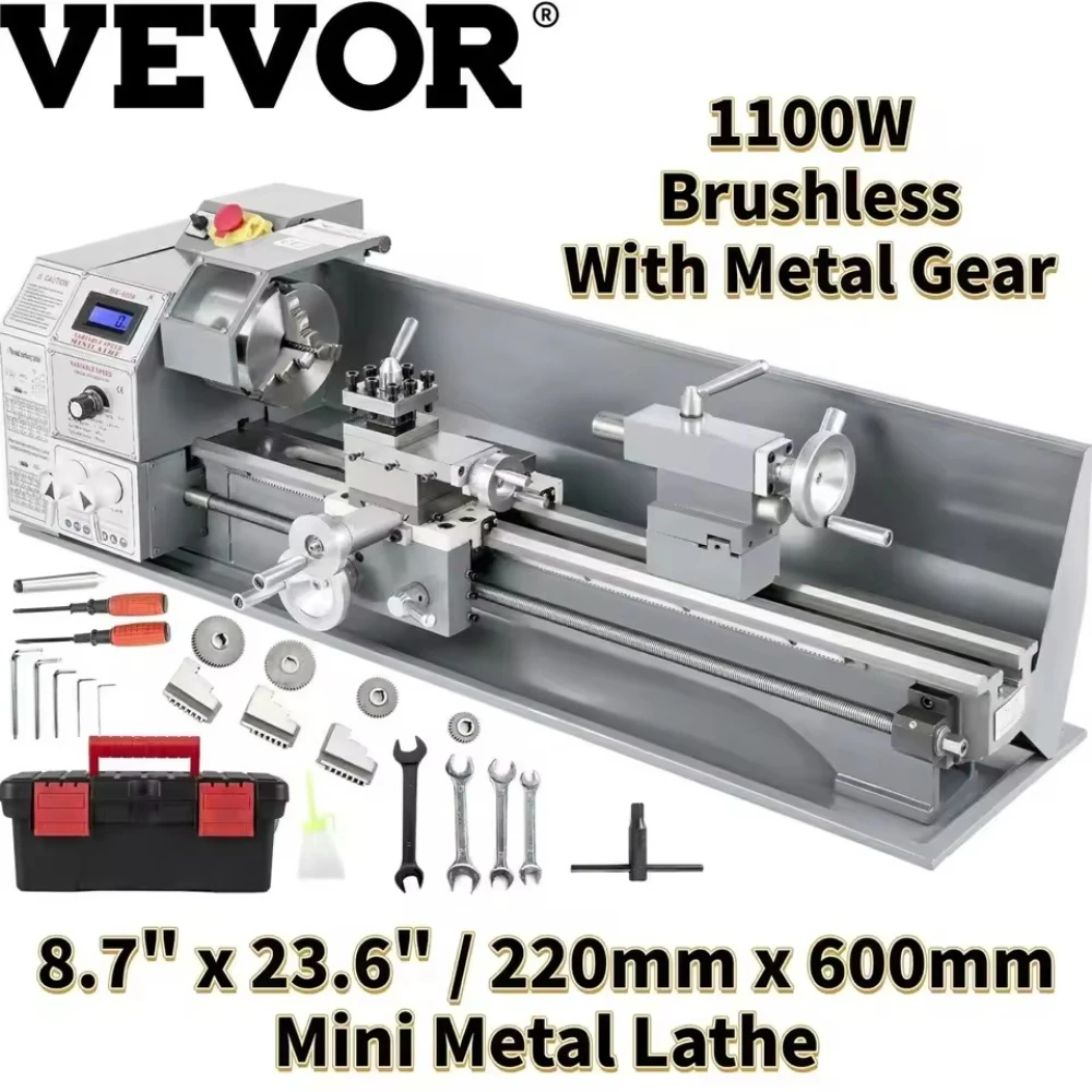 

VEVOR Mini Metal Lathe 220x600For Threading Metal Gear High-precision 4-inch 3-jaw Chuck For Square And Round Objects