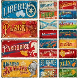 Artisian CZECH MINSK MOSCOW Ctiy Russia Travel Metal Sign Landmark Tin Plaque License Plate Car Plate Wall Decor Garage Bar