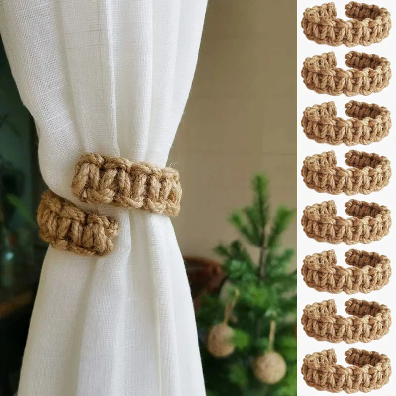 [Hand-Woven Hemp Rope Bracket] 3pcs Hand-Woven Hemp Rope Curtain Tether ...
