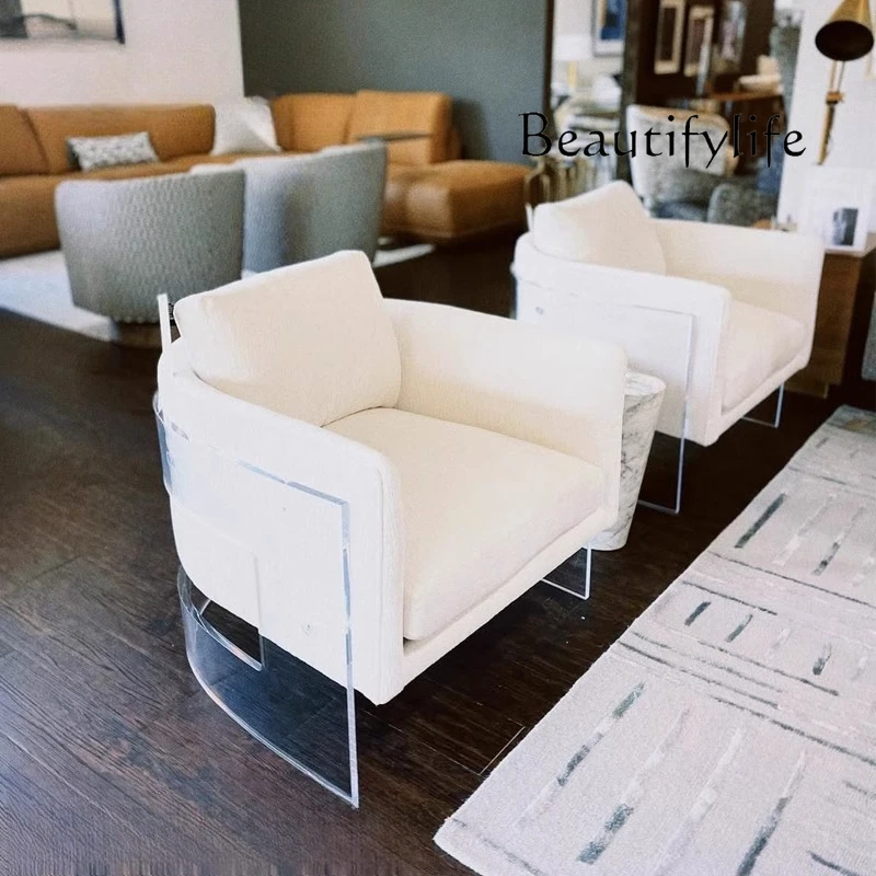

Italian minimalist transparent acrylic lazy sofa chair suspended fabric armchair designer casual back chair
