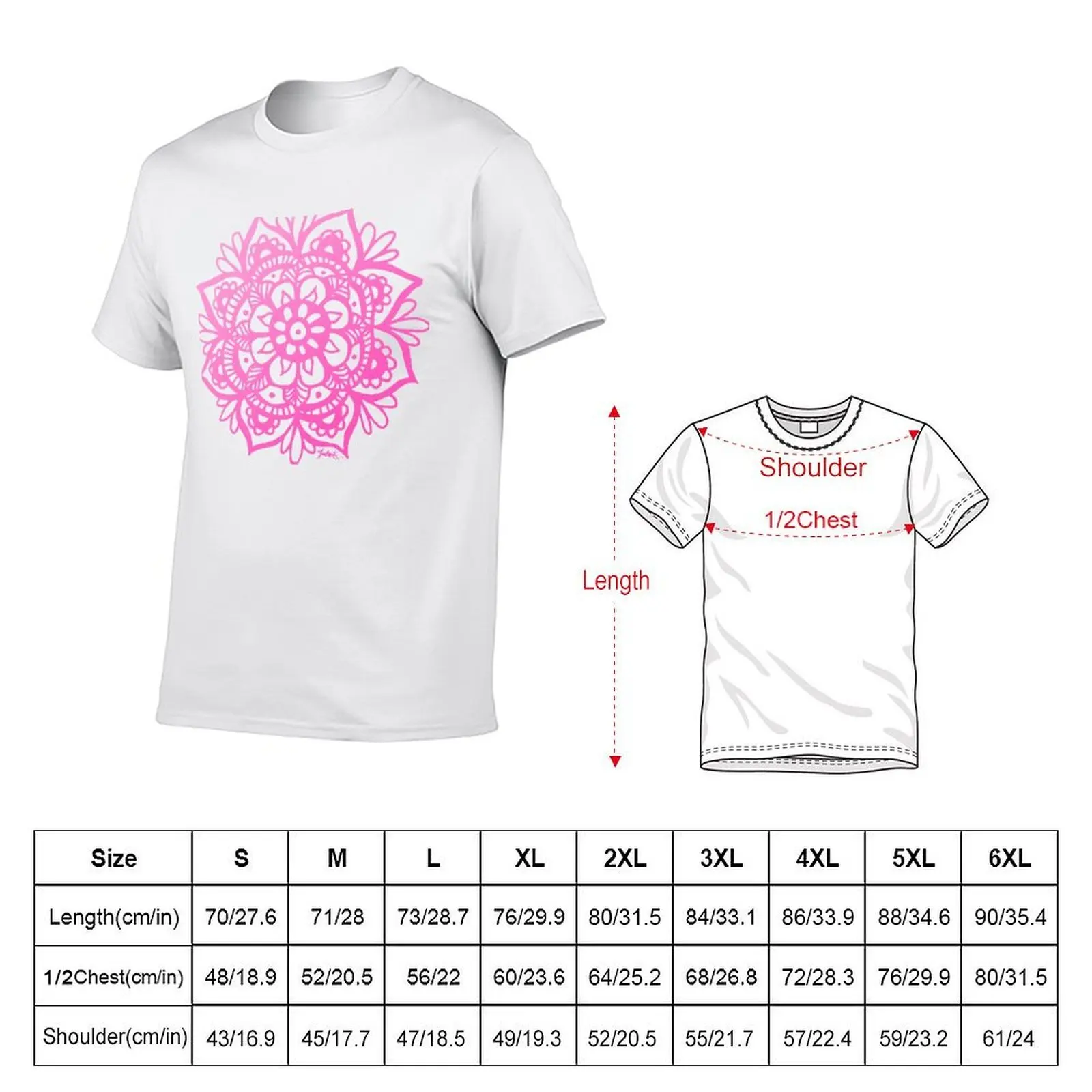 Bright Pink Mandala Flower T-Shirt anime t shirts oversize black cotton t-shirt plain for man package T-Shirt