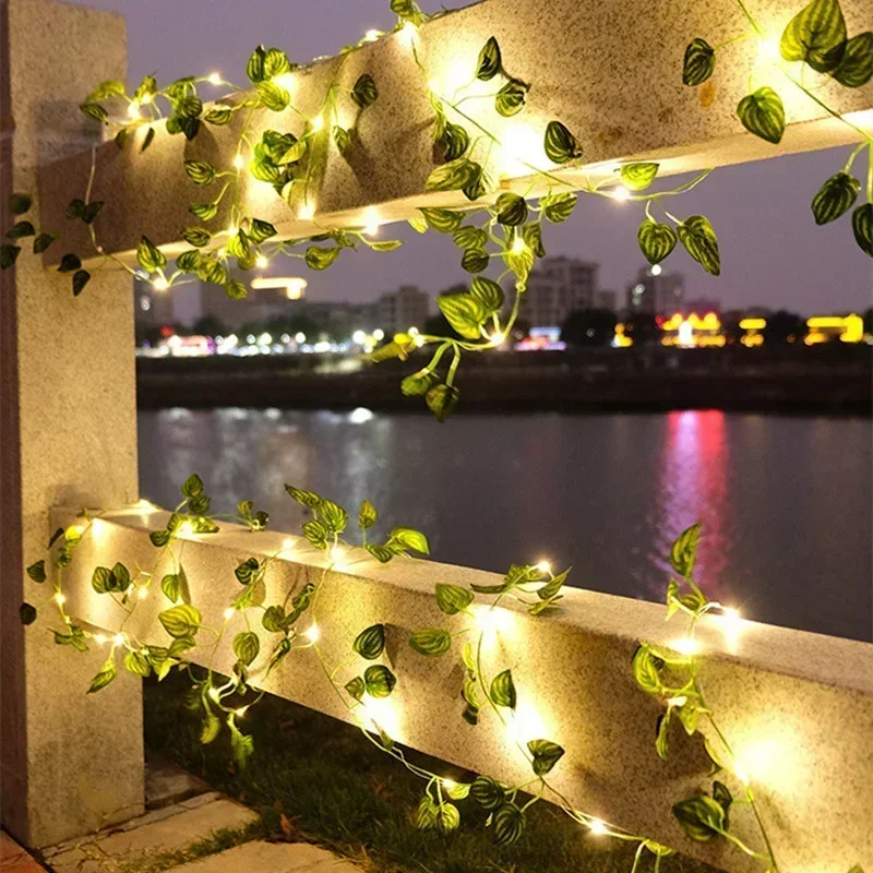 Flower Green Leaf String Lights Artificial Vine Fairy Lights Battery Powered Christmas Tree Garland Light for Weeding Home Decor view 5