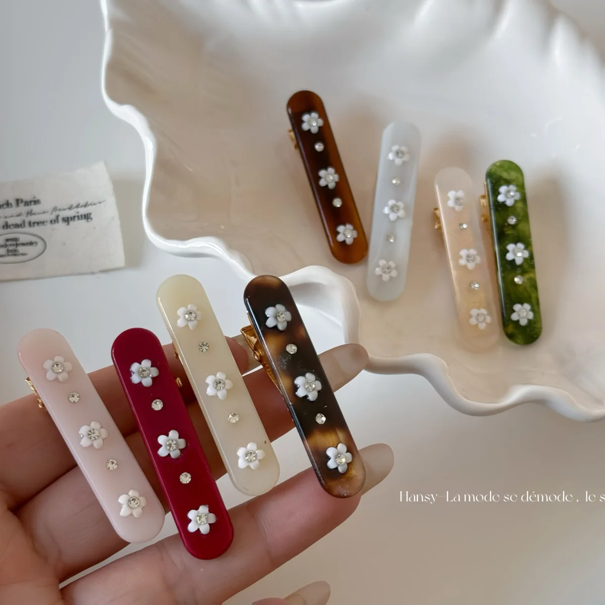 Nuevas pasadores de diamantes de imitación de flores pequeñas, Clip de pelo Retro, flequillo de pico de pato Rectangular gitano, accesorios para el cabello 2025