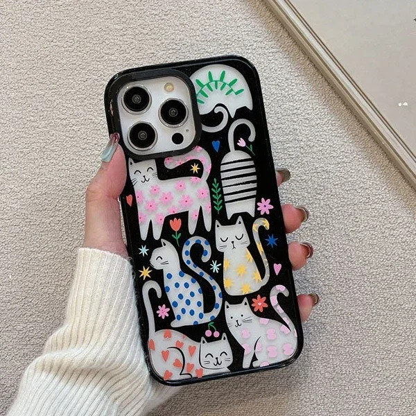 

Обновленный акриловый чехол для телефона с бордюрной пародой Girl Cat для iPhone 11, 12, 13, 14, 15, 16 Pro Max, чехол для IPhone 16 Pro