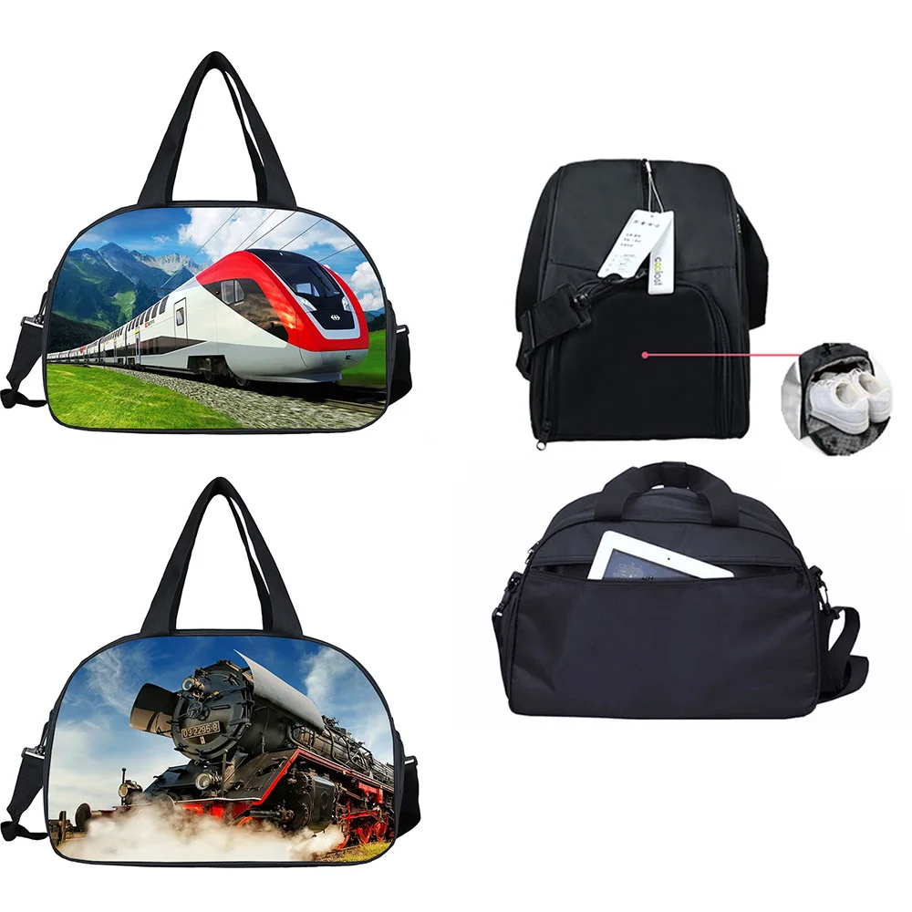 High Speed Rail Train / Locomotive / Airplane Travel Tote Women Men Outdoor Sport Travel Bags Portable Storage Bags Shoes Holder