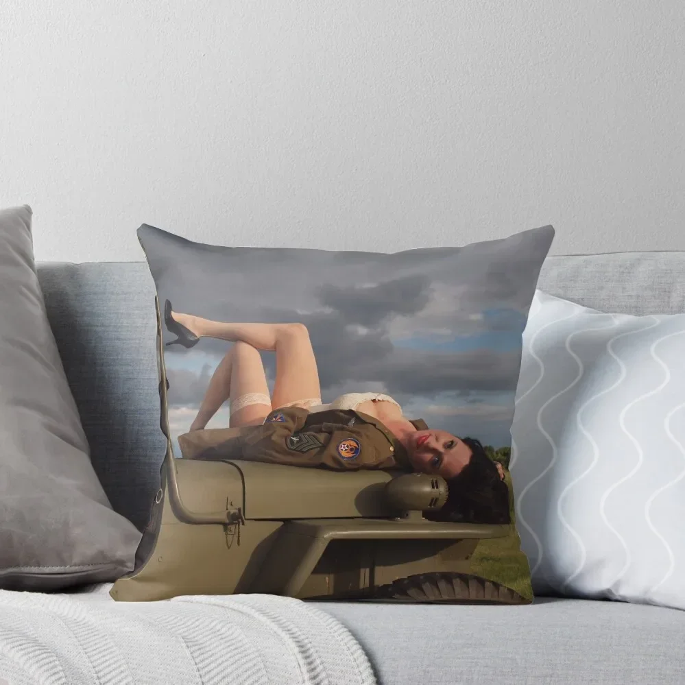 Ivette on a 1944 Willys MB Throw Pillow Decorative Sofa Cushions Luxury Sofa Cushions Christmas Pillowcase pillow